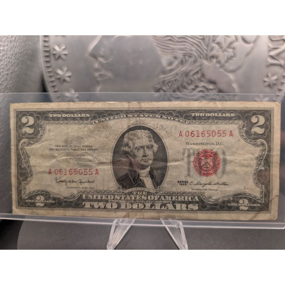 1963 $2 United States Note • Red Seal • Circulated • Holder Included
